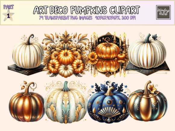 Art Deco Pumpkins Clipart: A Golden Touch for Fall