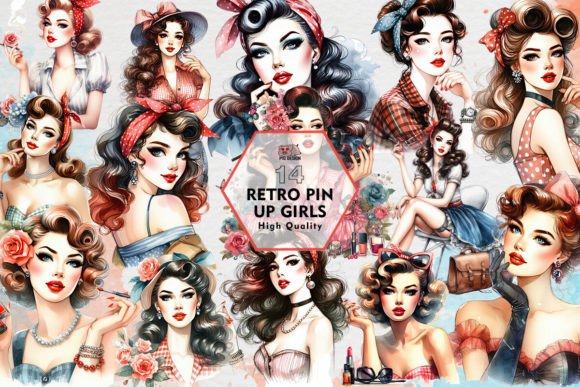 Charming Retro Pin Up Girls Clipart: A Designer's Asset