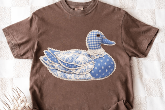 Cottagecore Blue Patchwork Duck Clipart: A Designer's Delight