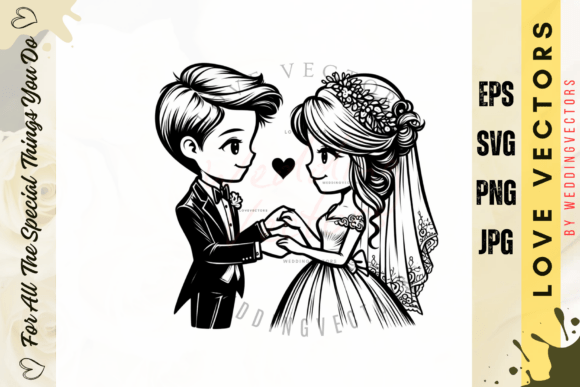 Designing Romance: The Wedding Couple and Love Vectors C3814