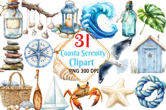 Discover Calm with Watercolor Coastal Serenity Clipart