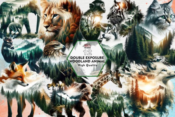 Enchanting Double Exposure Woodland Animal Clipart for Creative Projects