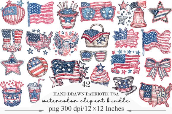 Hand Drawn Patriotic USA Clipart PNG: Creative Project Ideas