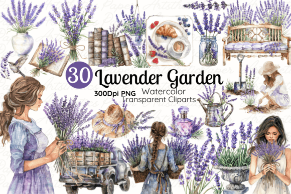 Infuse Serenity: Watercolor Lavender Clipart for Digital & Print Crafts