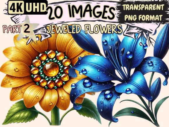 Jeweled Flowers Clipart P2: Add Sparkle to Your Designs