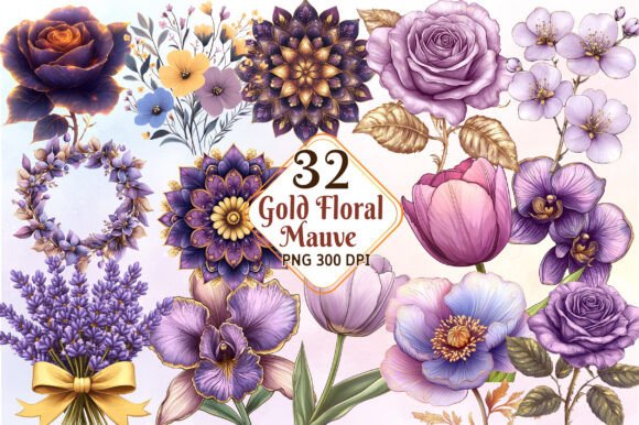 Mauve and Gold Floral Clipart: A Designer's Secret Weapon