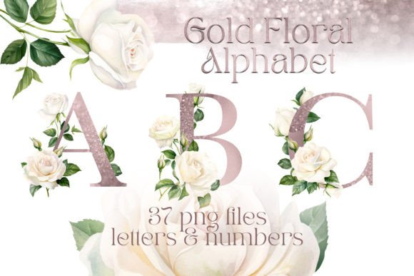 Pink Glitter and White Roses: A Floral Alphabet for Elegant Design