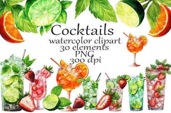 Refreshing Your Projects with Cocktails Watercolor Clipart