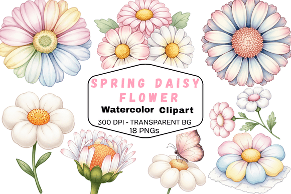 Spring Daisy Watercolor Clipart: Fresh Florals for Your Designs