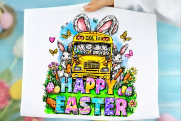 Spring Vibes on the Go: The Happy Easter School Bus Driver PNG