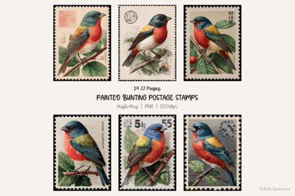 The Vintage Charm of Painted Bunting Postage Stamps