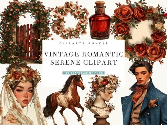 Timeless Elegance: The Vintage Romantic Serene Clipart Bundle