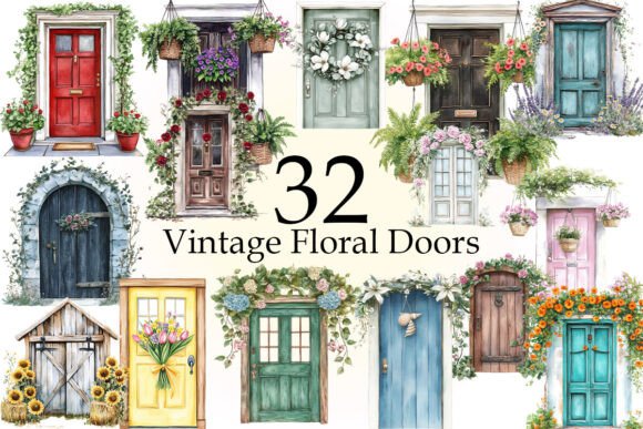 Unlocking the Charm of Vintage Floral Doors Clipart