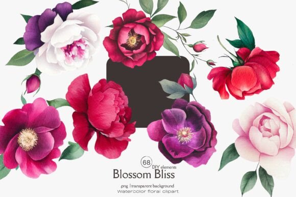 Watercolor Modern Floral Clipart Set: Bold Florals for Every Project