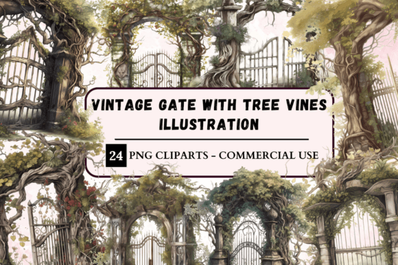 Watercolour Forest Gate Clipart: Enchanting Digital Assets