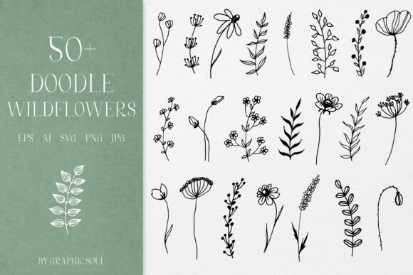 Wildflowers Line Art Doodle SVG: Nature-Inspired Design